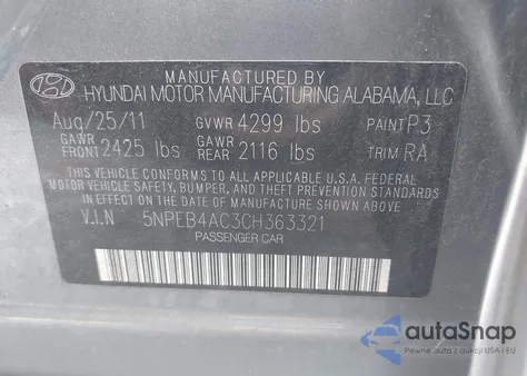 2012 Hyundai Sonata Gls из США, поврежденный, VIN 5NPEB4AC3CH363321